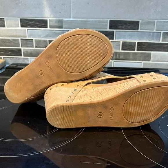 Corkys Carley Tan Studded Wedge Sandals - Picture 8 of 9